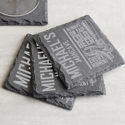 Always Cold Beer Personalised Slate Coasters Set of 4