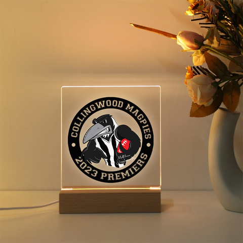Collingwood Magpie Personalised Acrylic Printed Plaque with LED Stand