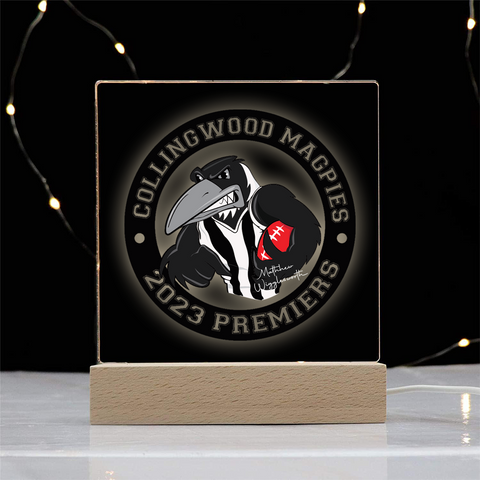 Collingwood Magpie Personalised Acrylic Printed Plaque with LED Stand