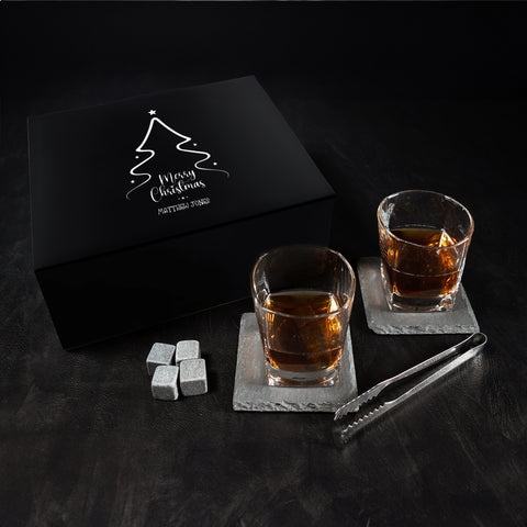 Merry Christmas Tree Personalised Empire Whiskey Glasses Set