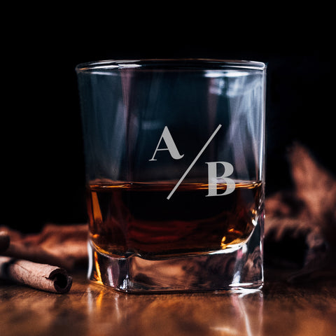 personalised two initials engraved whiskey glass