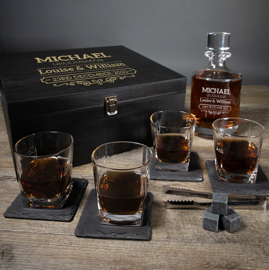 Godfather Engraved Decanter & Scotch Glasses Wooden Gift Box Set