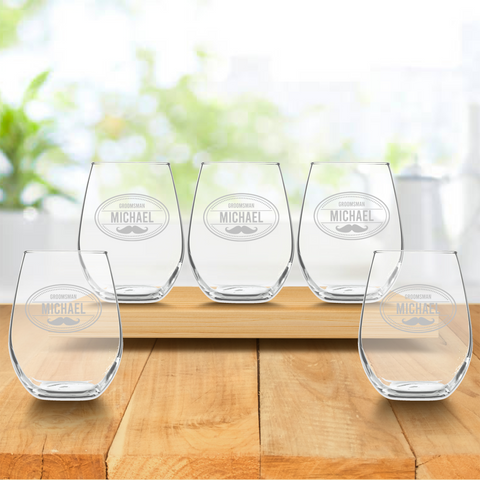 Wedding Bridal Party Stemless Wine Glass Gift Bundle - 5 Glasses