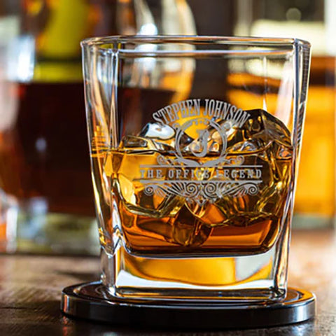 old western monogram engraved whiskey glass