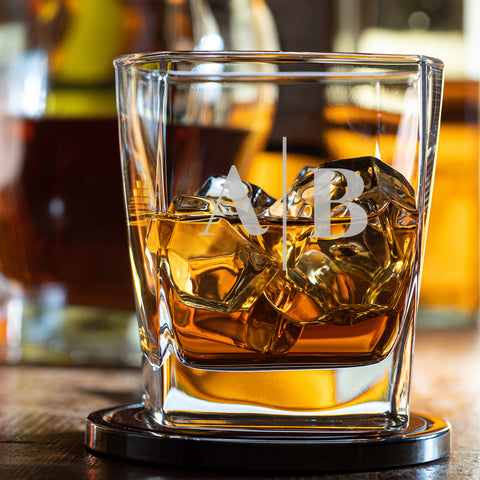 personalised initial engraved whiskey glass