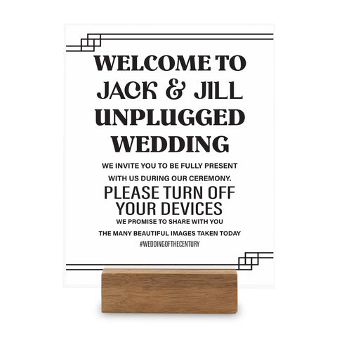 Engraved Frosted Acrylic Unplugged Wedding Sign