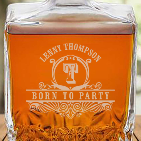 engraved icy whiskey decanter
