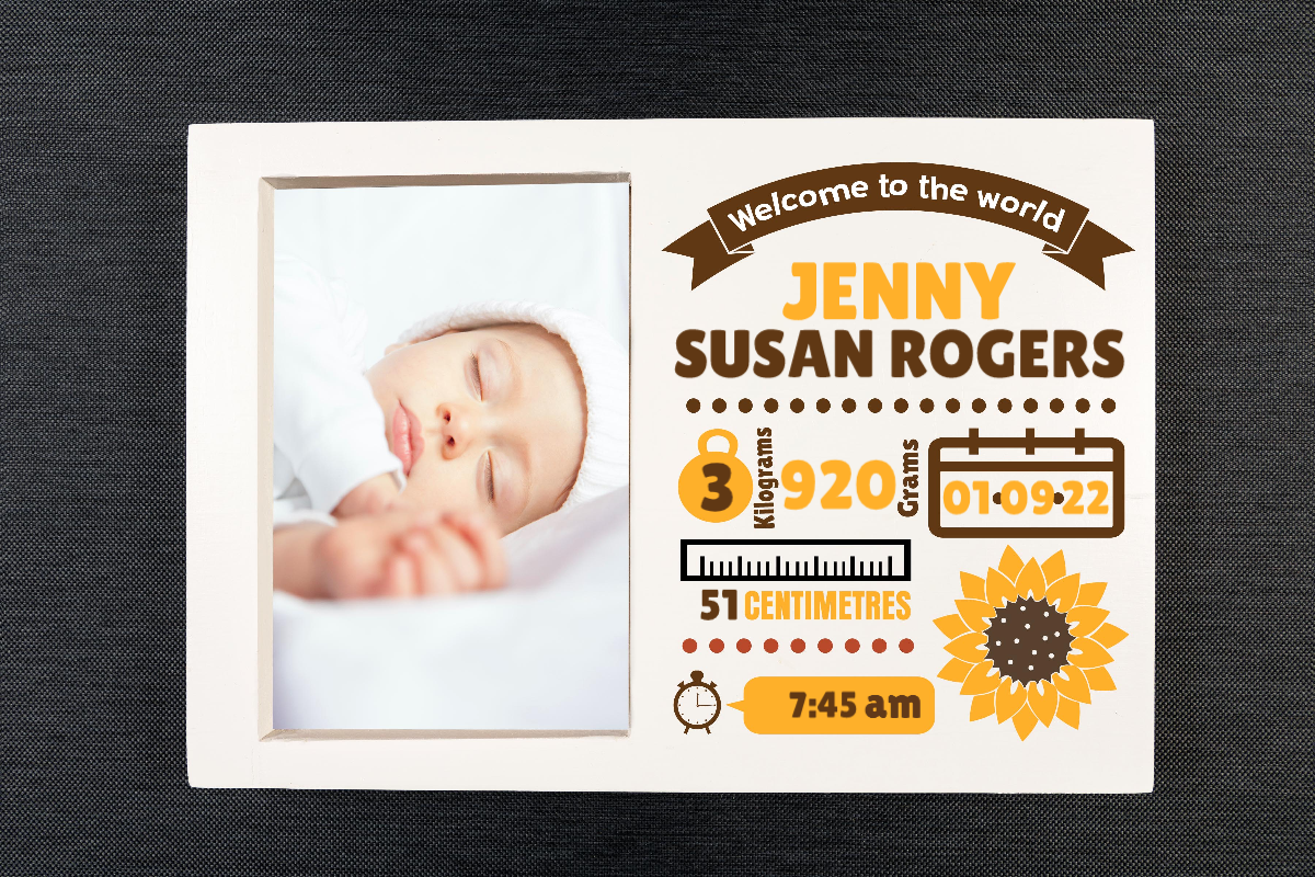Sunflower Personalised Baby Birth Picture Frame Givi Gifts